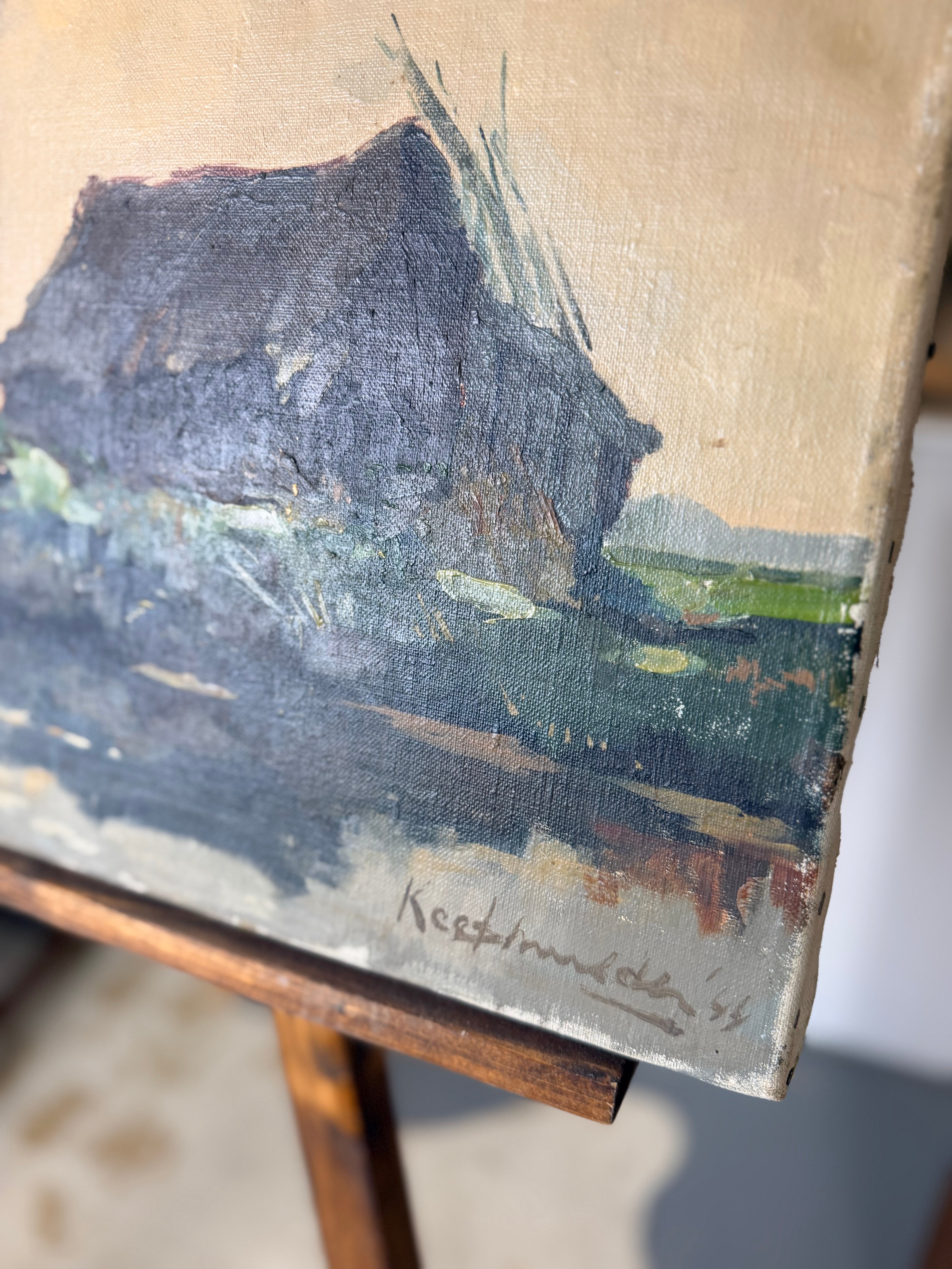 Vintage Oil on Canvas Painting - Man on a Boat