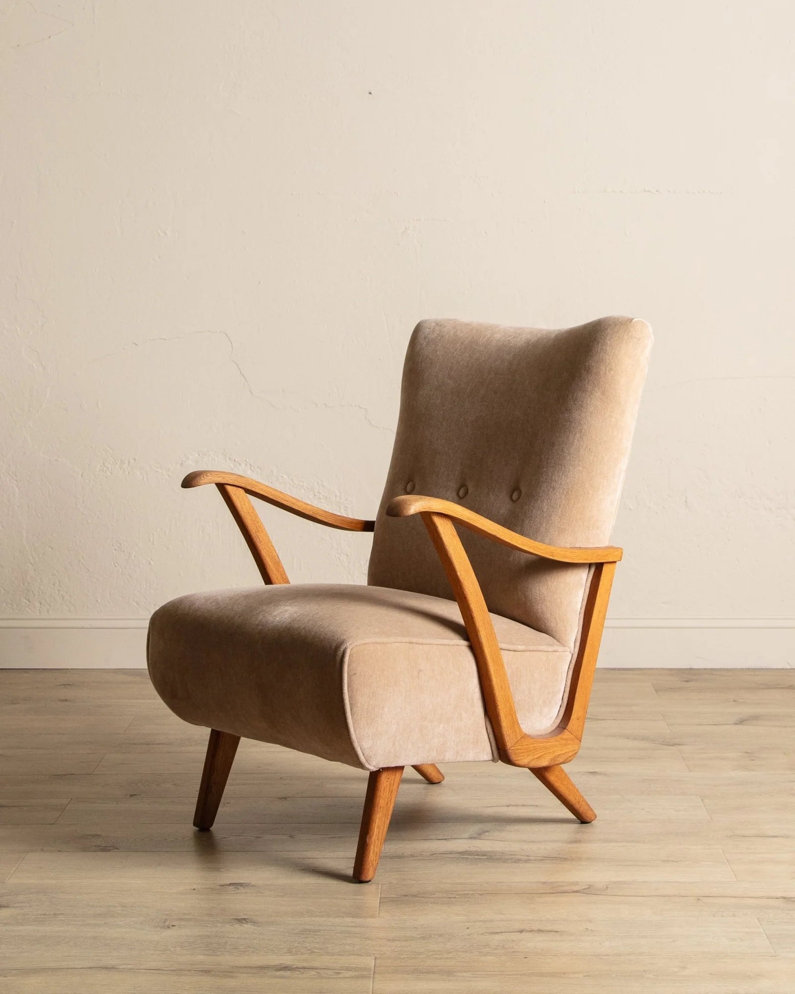 Oak & Taupe Mohair Lounge Chair, Sweden, 1940's