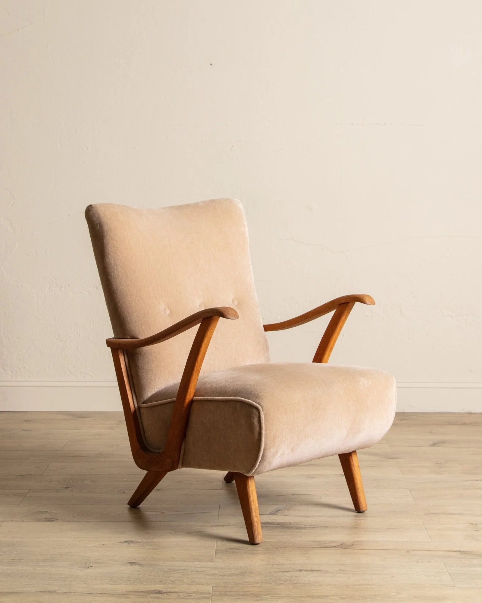 Oak & Taupe Mohair Lounge Chair, Sweden, 1940's