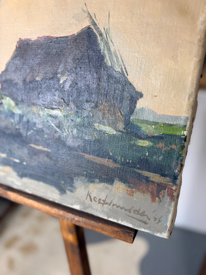 Vintage Oil on Canvas Painting - Man on a Boat
